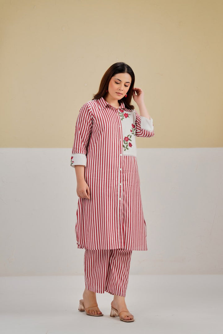 Tatva berry stripes cotton co-ord set