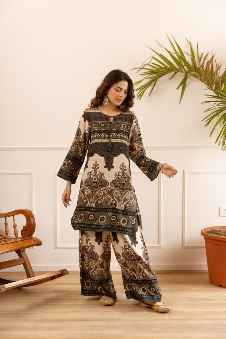 Karen vintage printed cotton kurta pant set