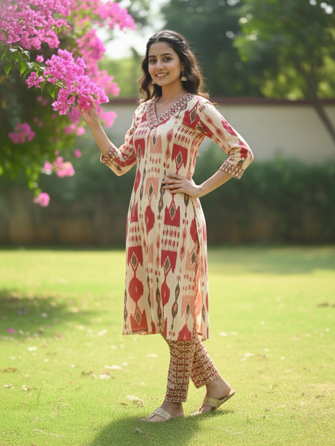 SASHA CORAL PRINTED KURTA PANT SET