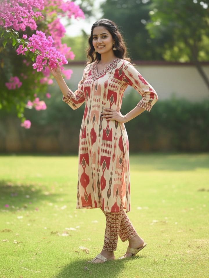 SASHA CORAL PRINTED KURTA PANT SET