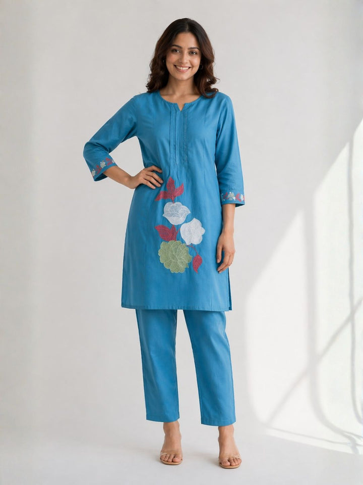 Jayna Cobalt Embroidered Kurta Pant Set