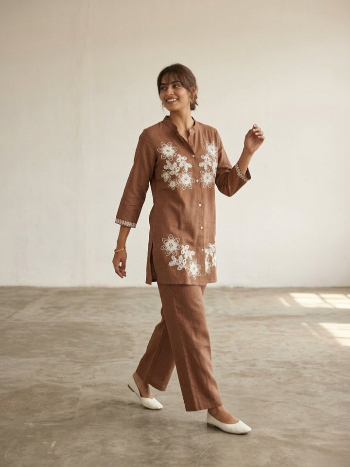 Swades russet embroidery cotton co-ord set