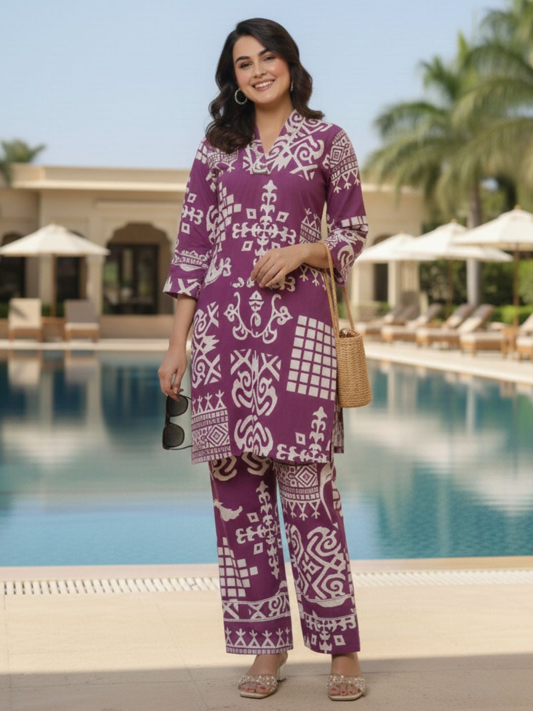 Hardik Purple printed cotton co-ord set