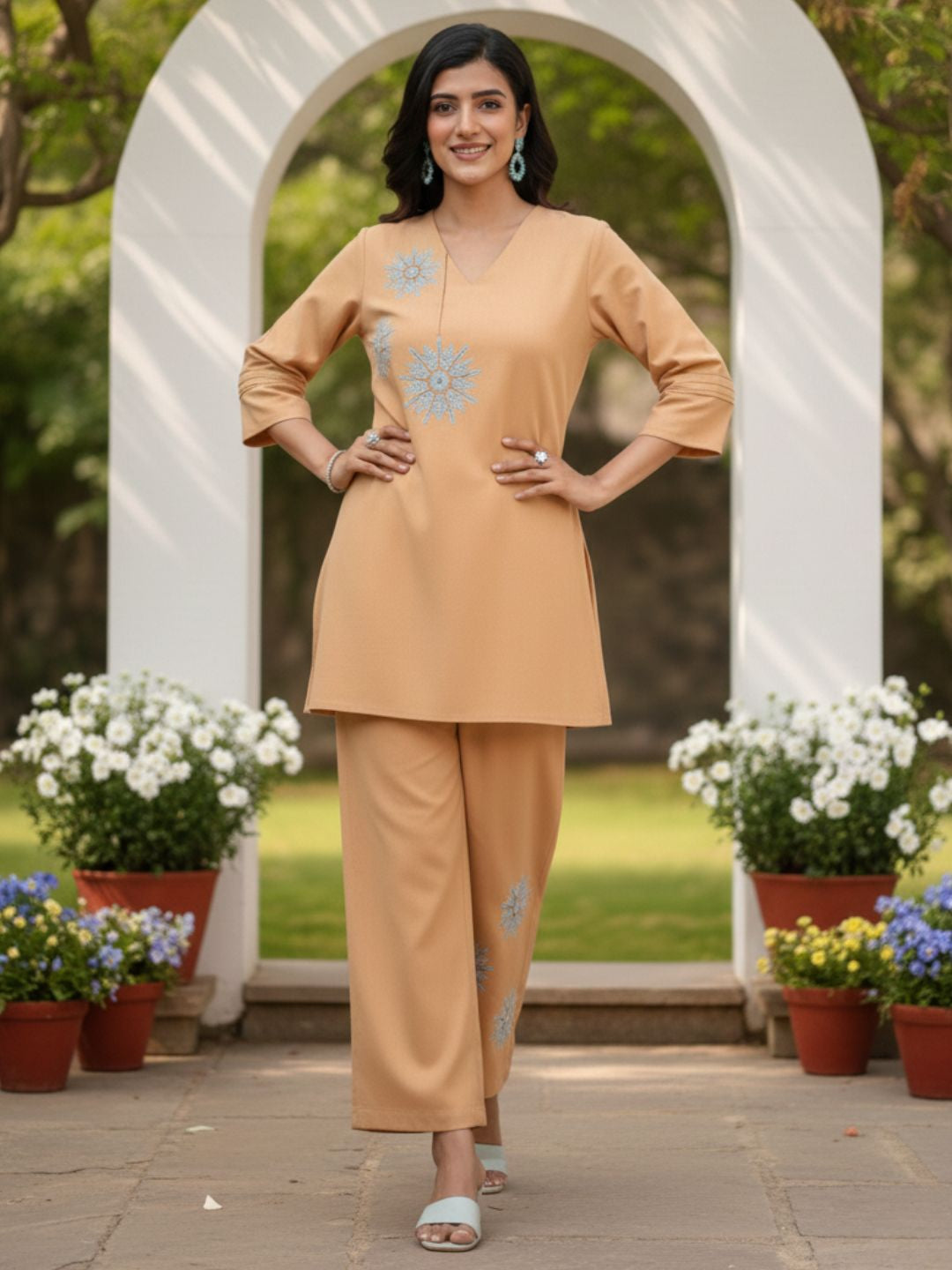 Raftar Tan Embrodiery Co-ord Set