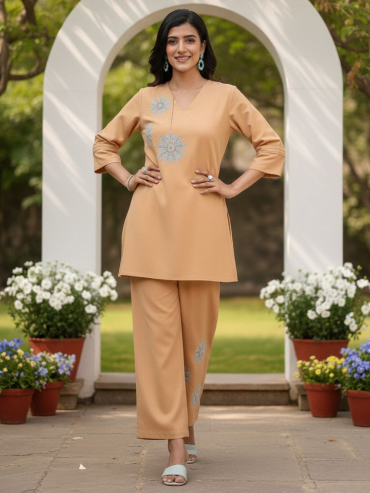 Raftar Tan Embrodiery Co-ord Set