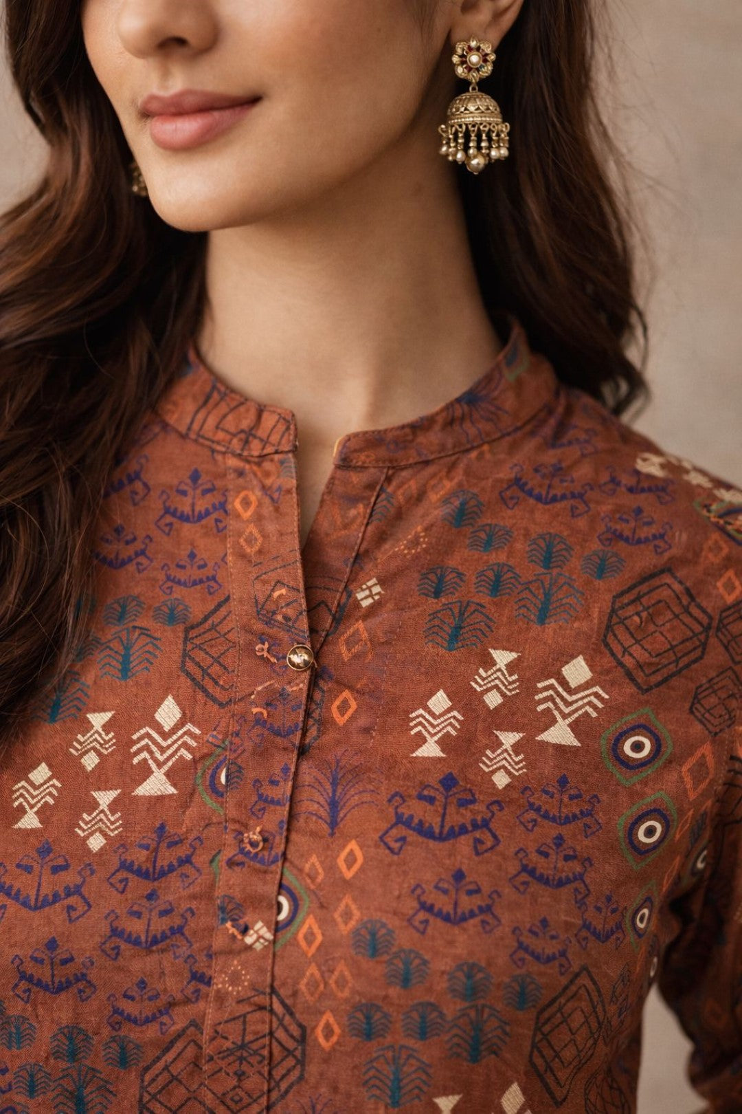 Surbhi russet printed cotton kurta pant set