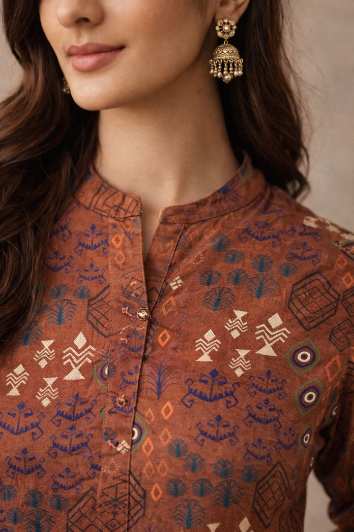 Surbhi russet printed cotton kurta pant set