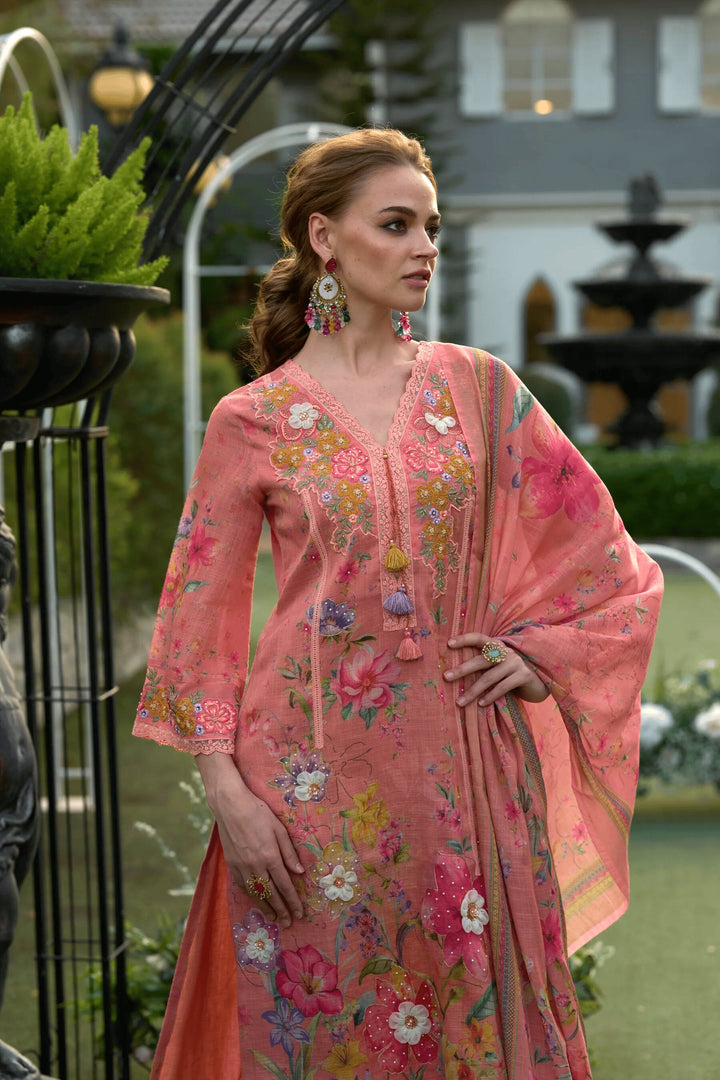 Mariam Salmon embroidery Lawn Suit Set