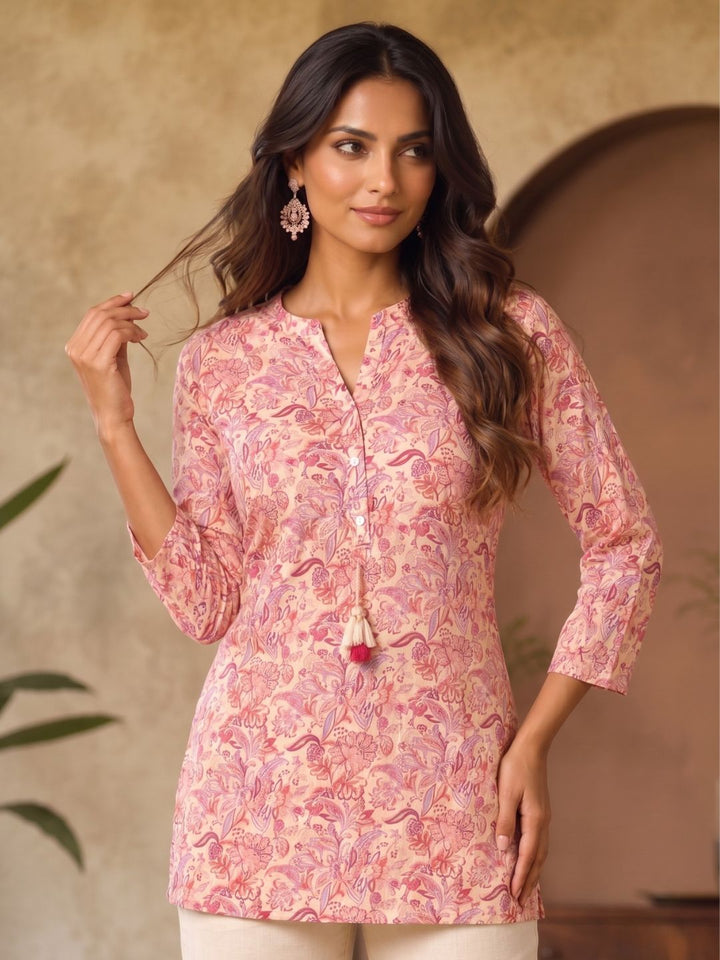UMA BLUSH PRINTED COTTON SHORT TOP