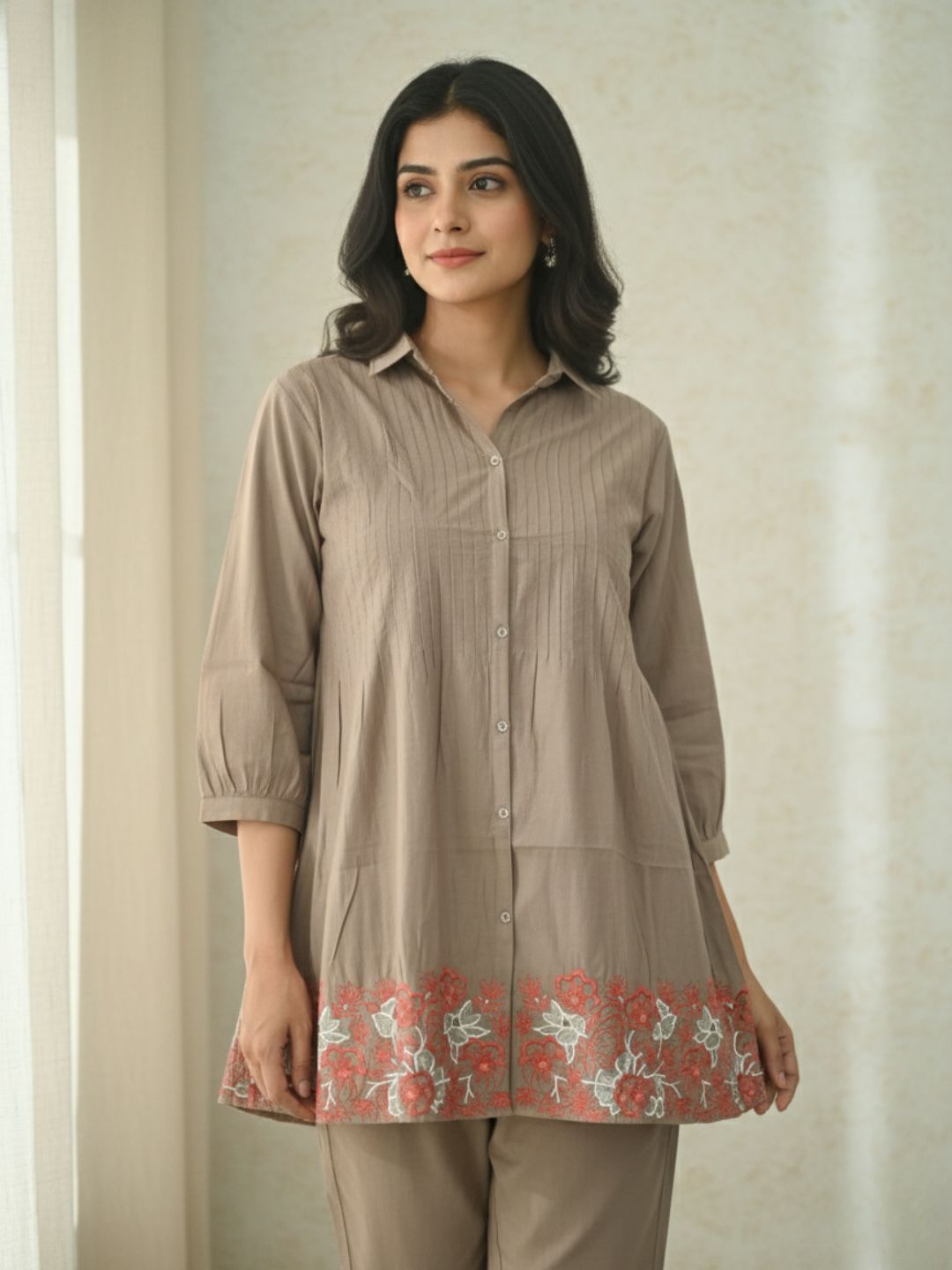 Pankhuri Taupe Embroidered Co-ord Set