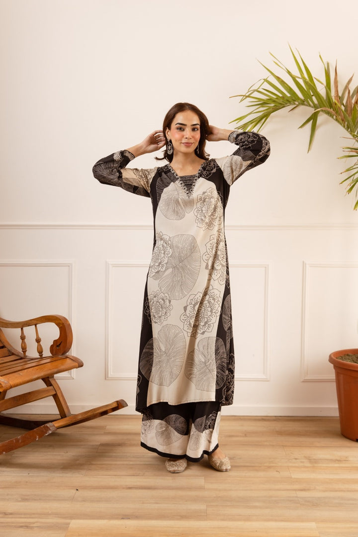 Karen void cotton printed kurta pant set