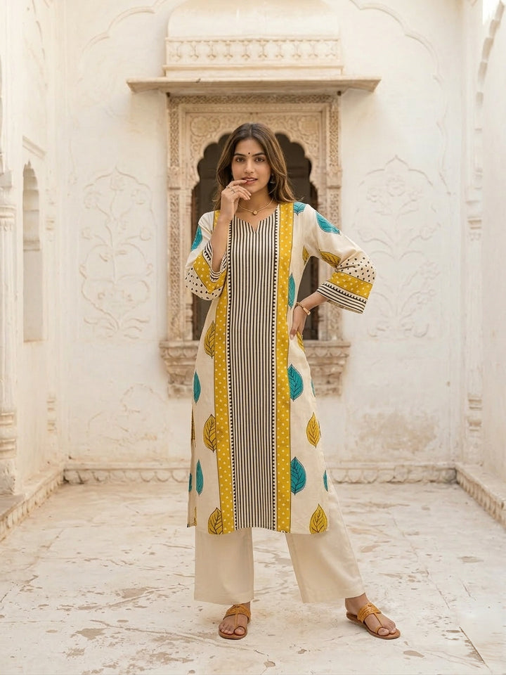 Virosh canary printed cotton kurta pant set