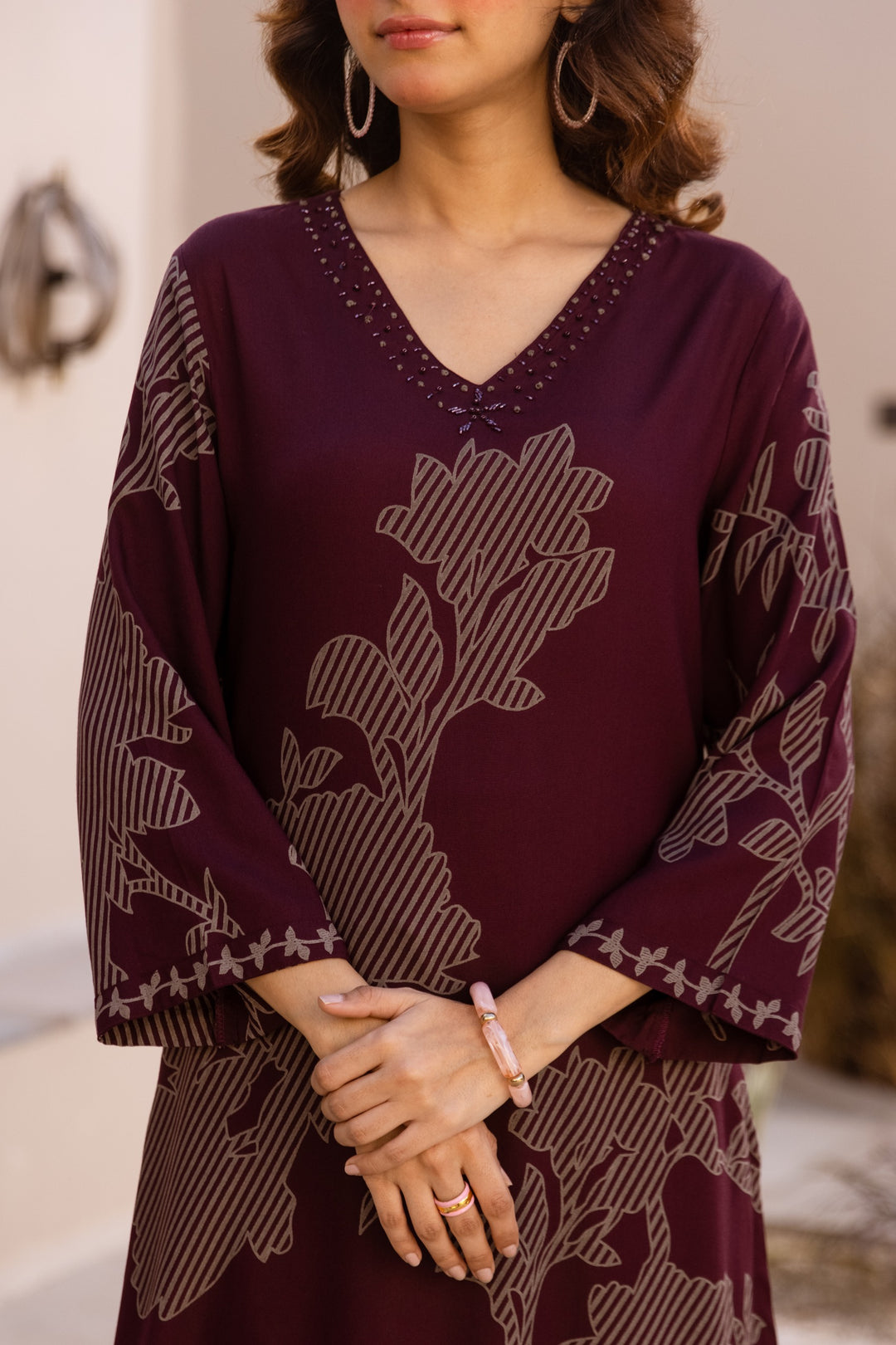 Karen cabernet printed kurta pant set
