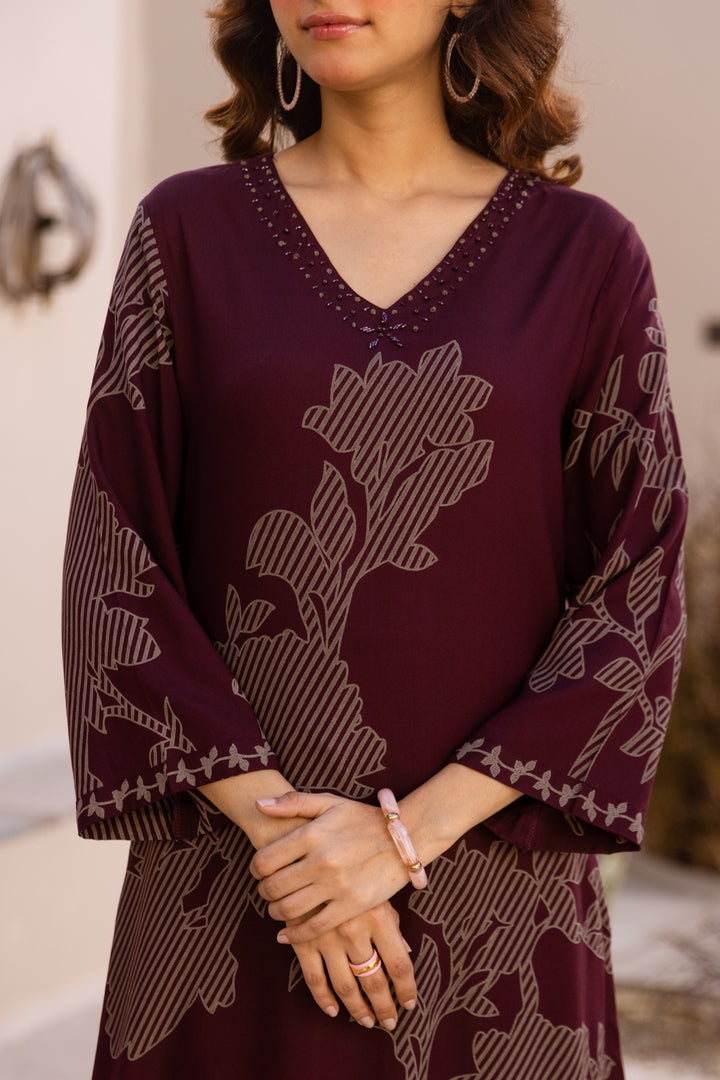 Karen cabernet printed kurta pant set