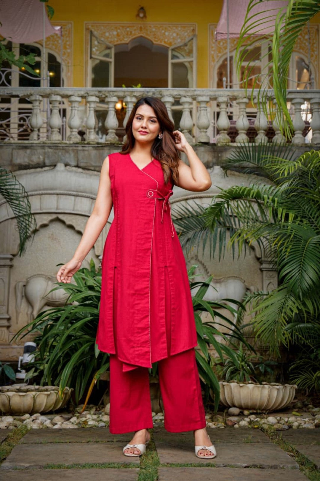 Poppi scarlet cotton kurta pant set