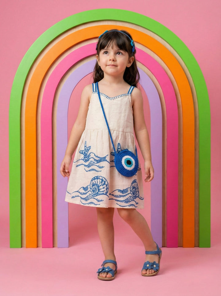 Joy cream embroidery kids cotton dress