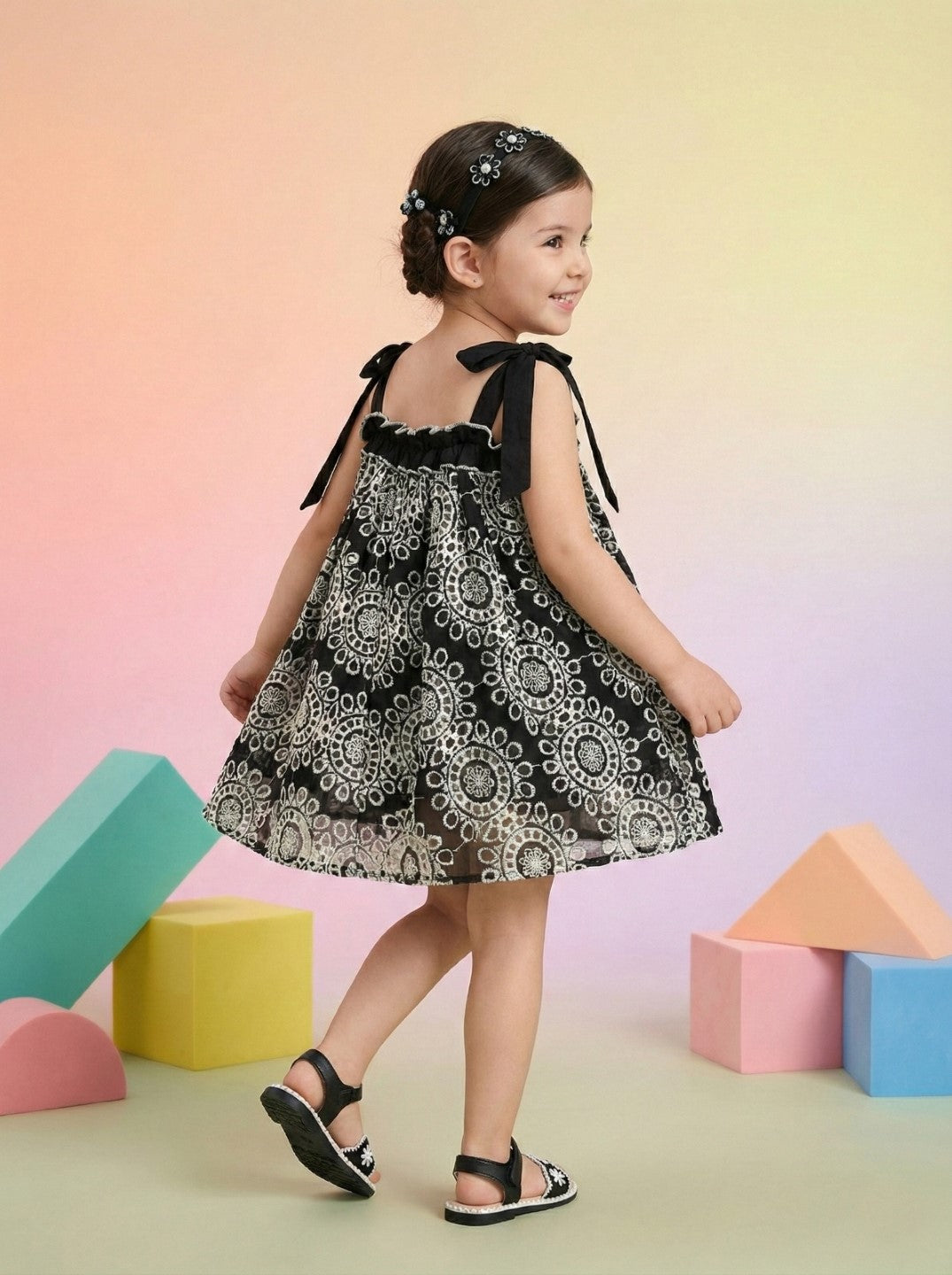 Joy Onyx schiffli cotton kids dress