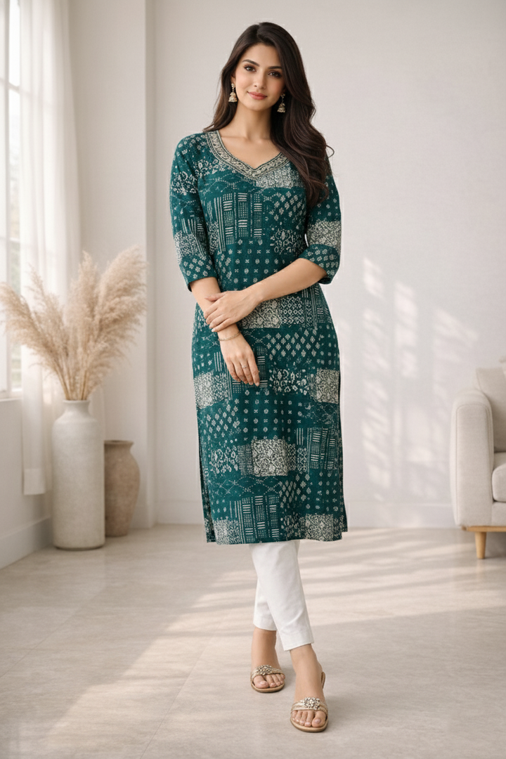 Barnali Pine Printed Work Kurti