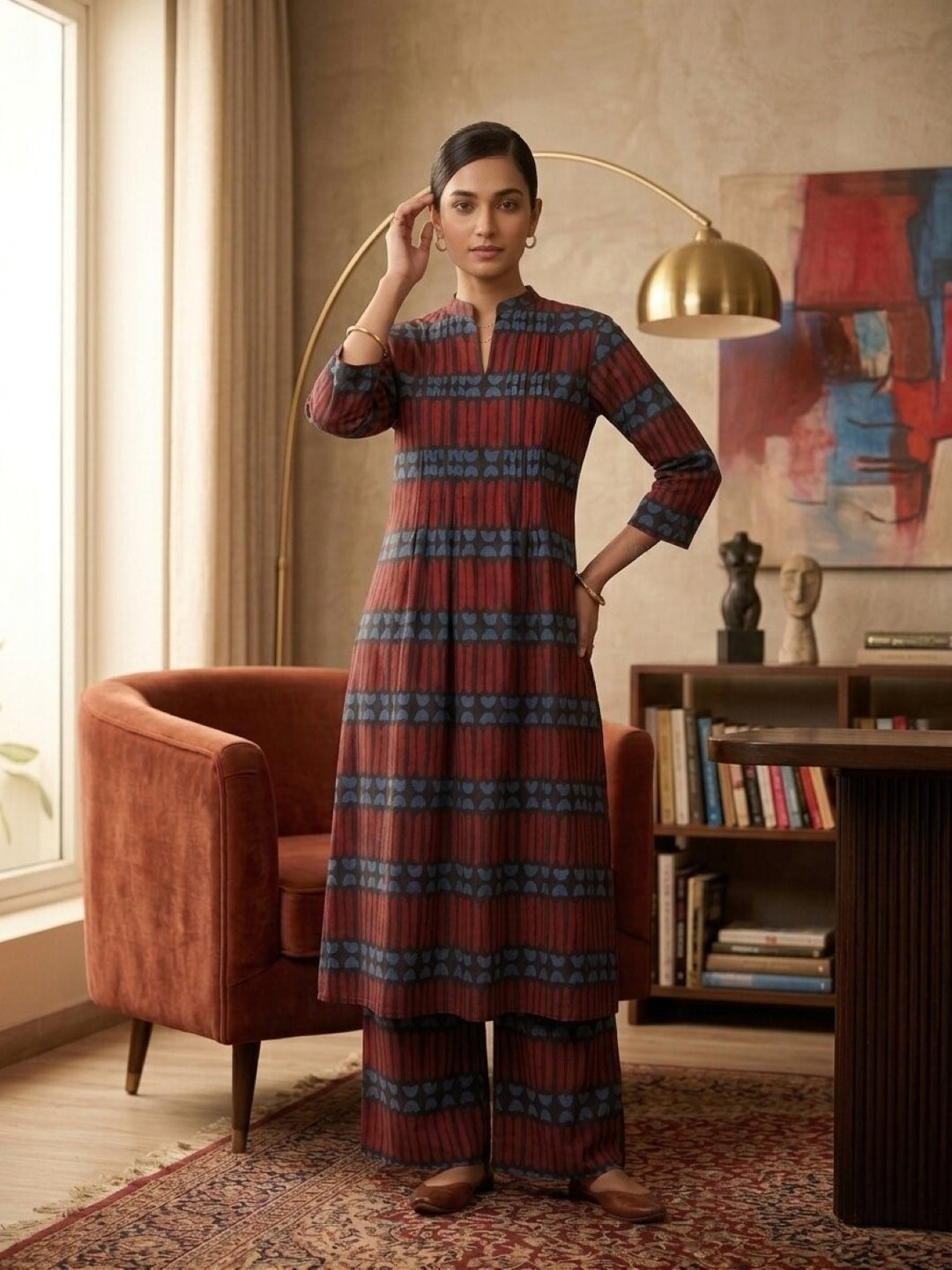 Akshara brick cotton kurta pant set