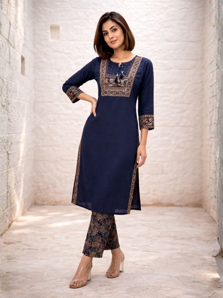 Vairagi Indi Printed Work Cotton Kurta Pant Set