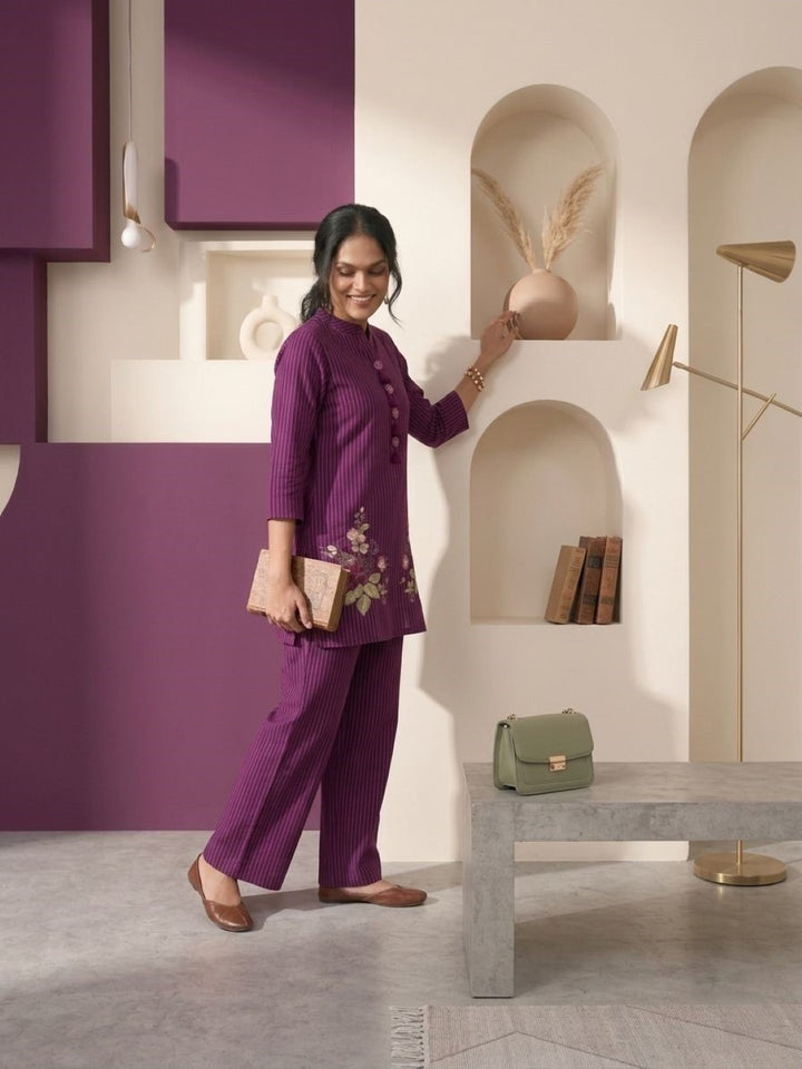 Prisha plum embroidery cotton co-ord set