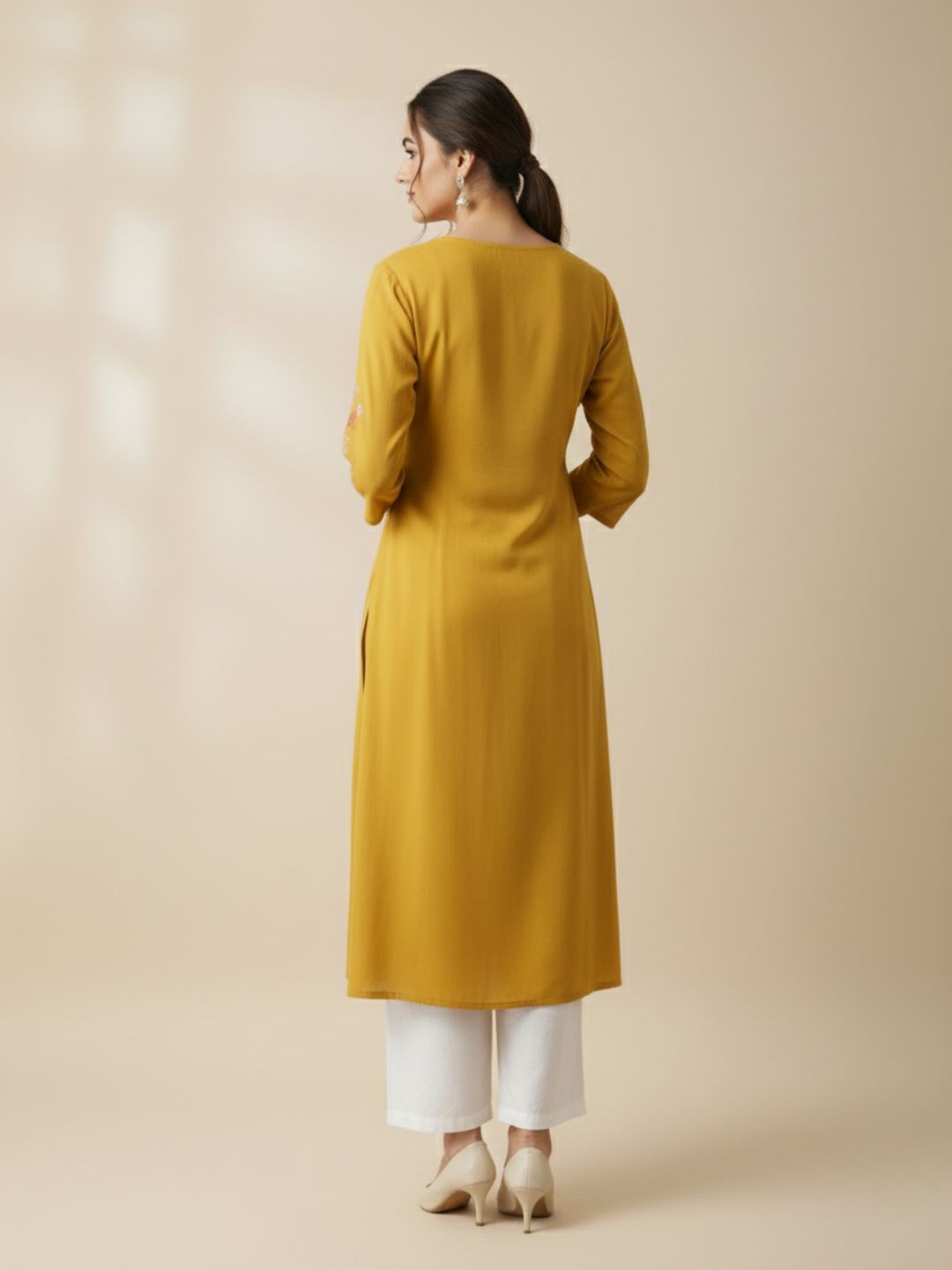Sarvari Mustard Embroidered Kurti