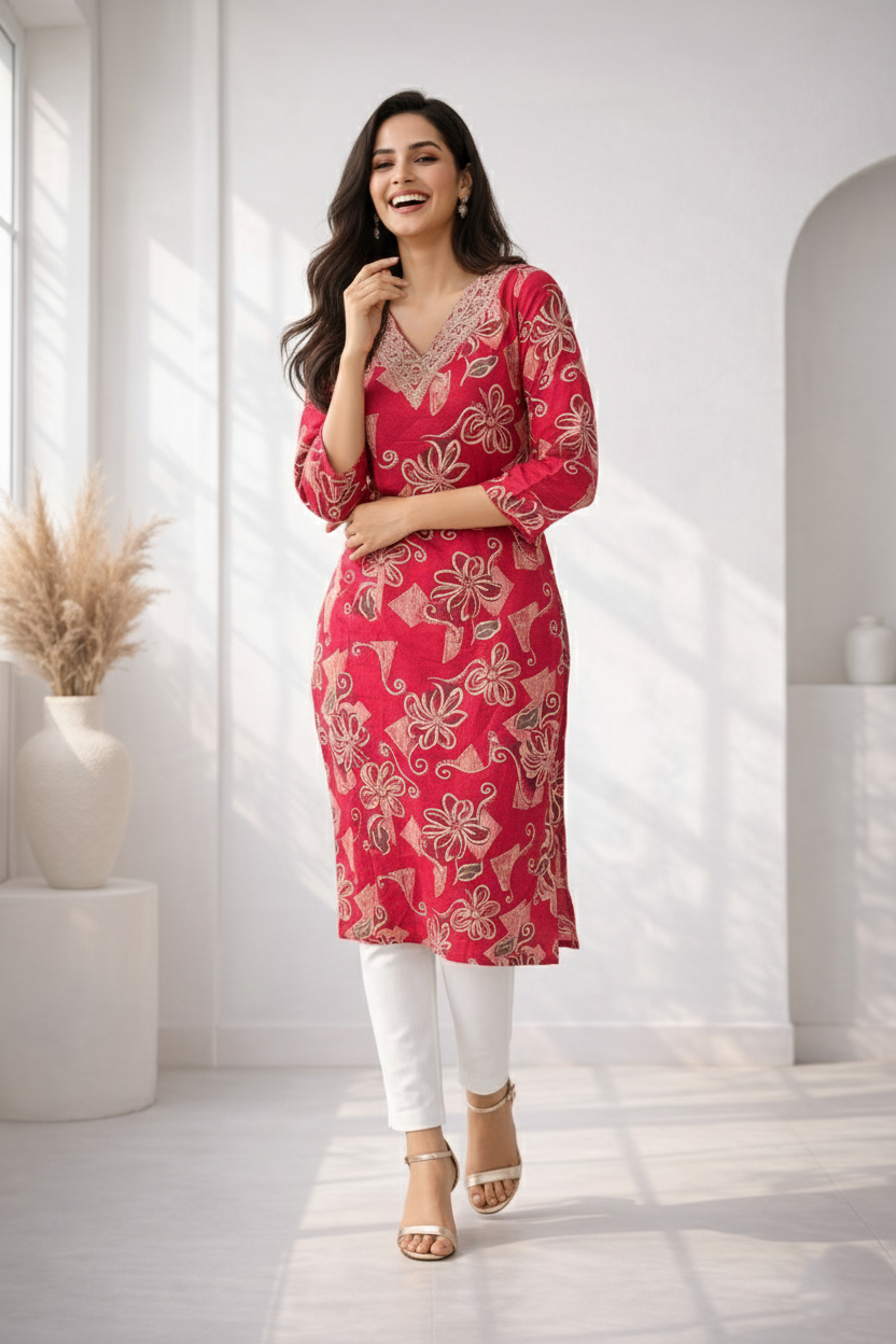 Barnali Cardinal Printed Work Kurti