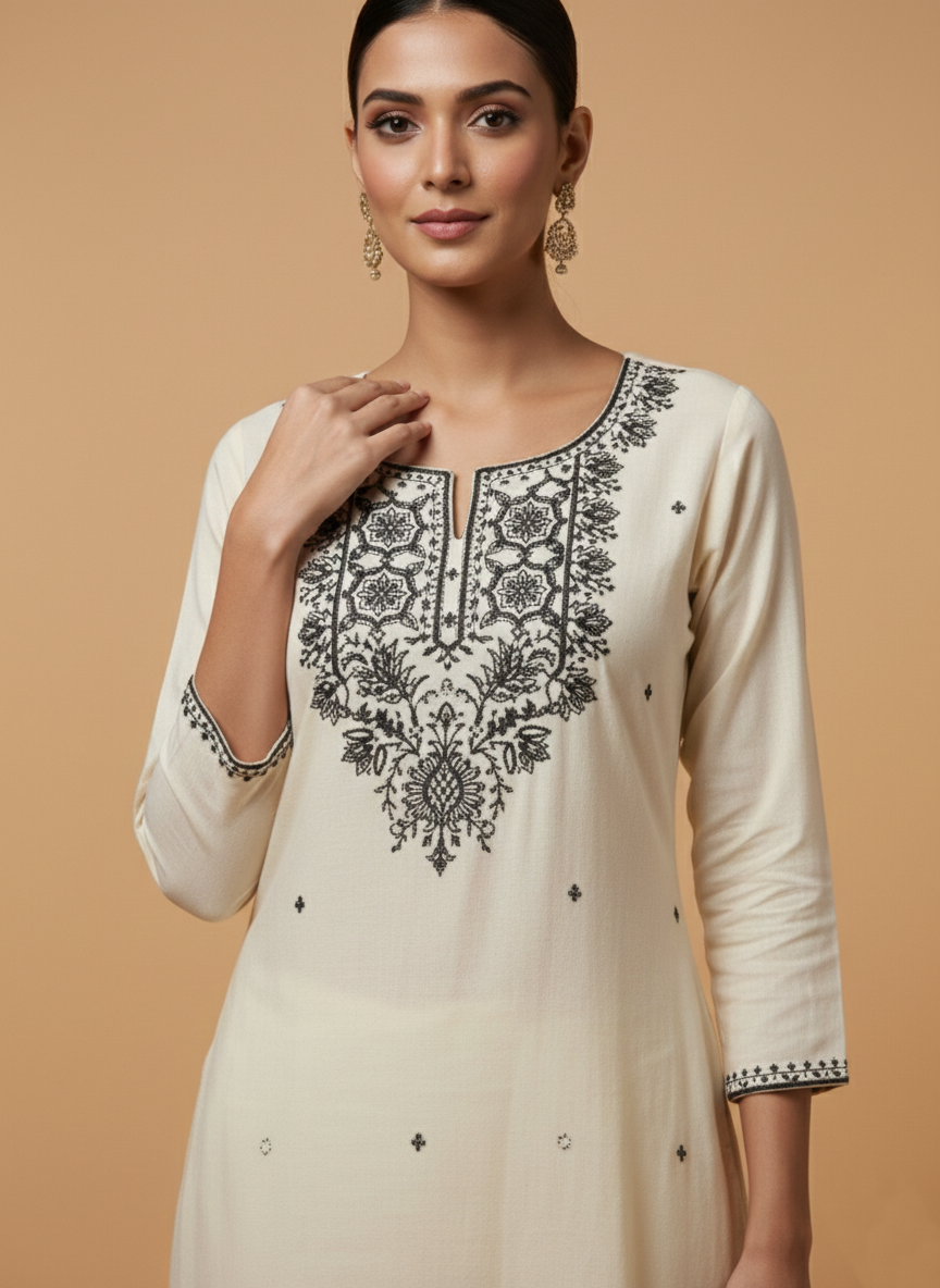 Hardik monochrome embroidery cotton suit set