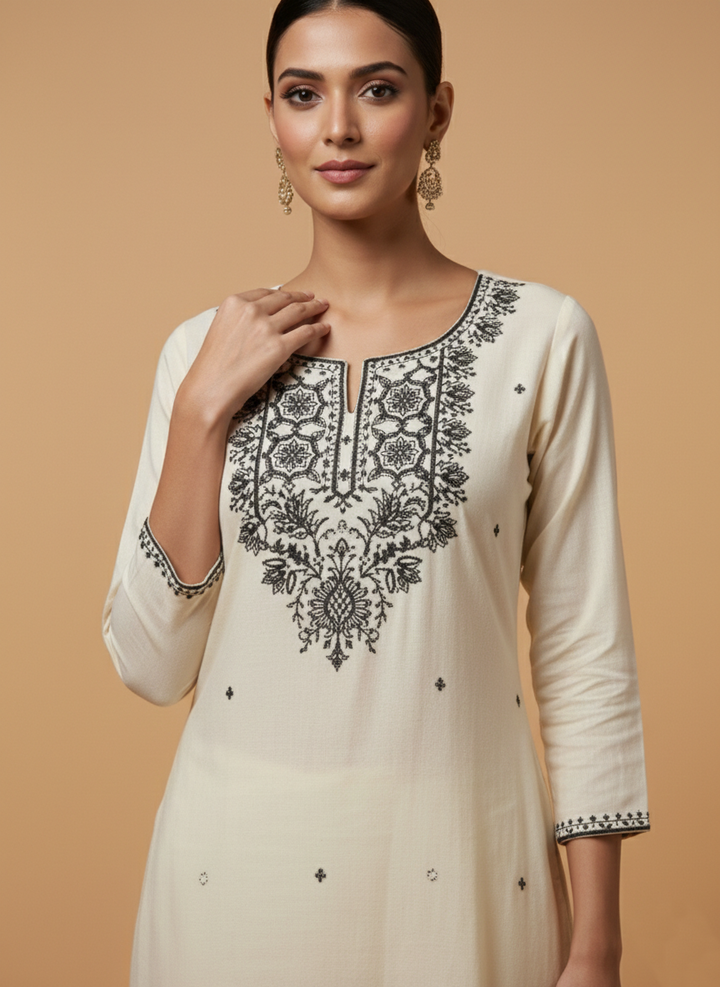 Hardik monochrome embroidery cotton suit set