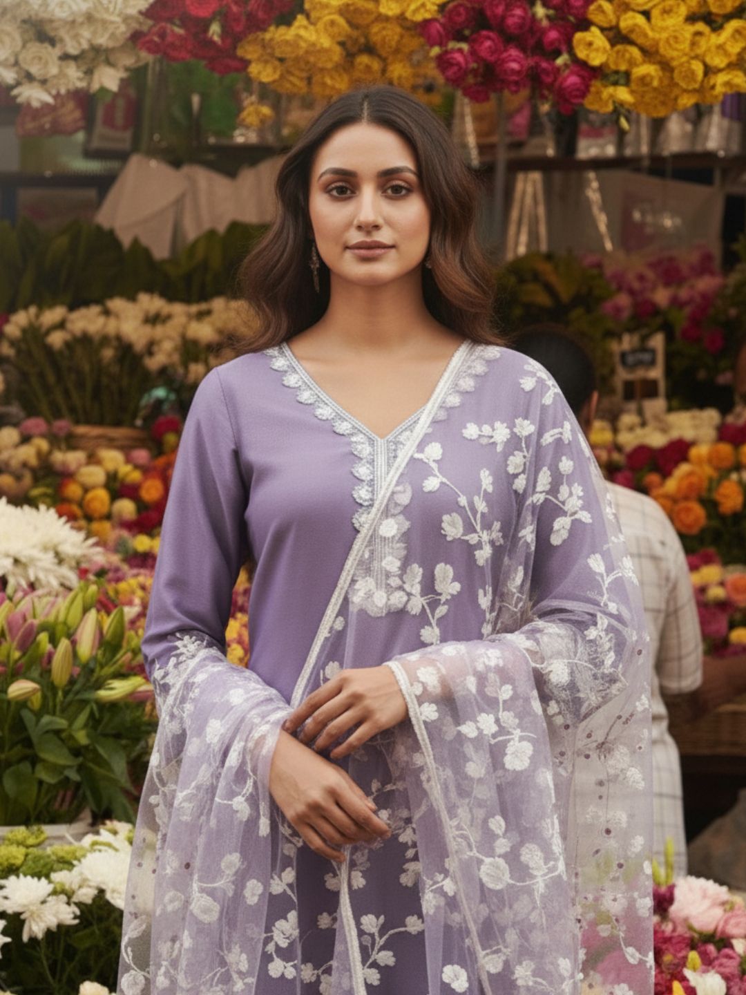 Tara Lavender Embroidered Suit Set