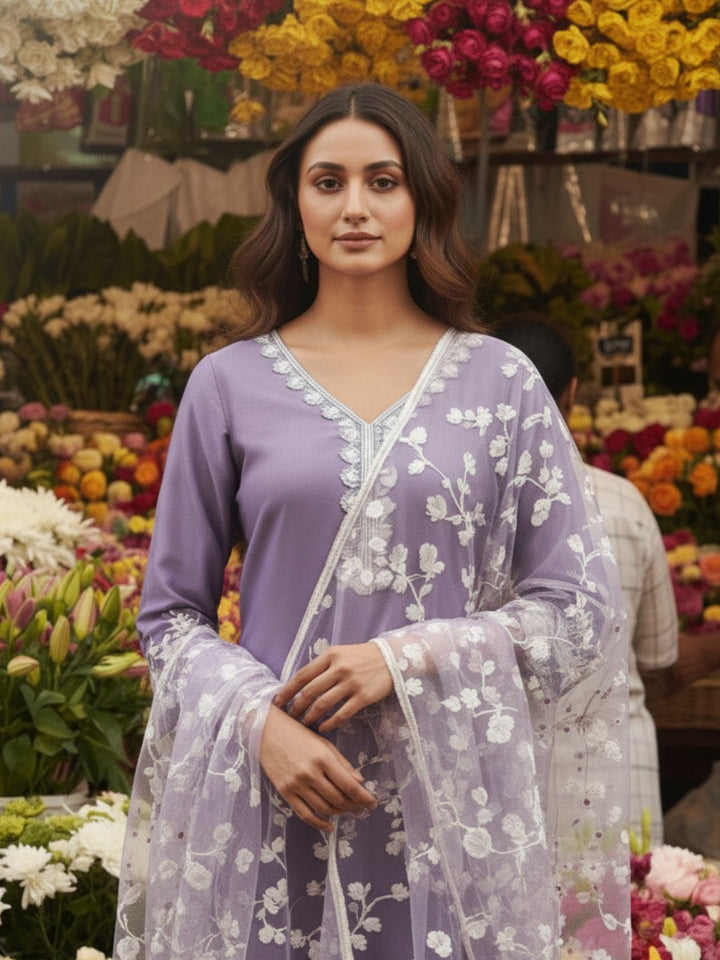 Tara Lavender Embroidered Suit Set