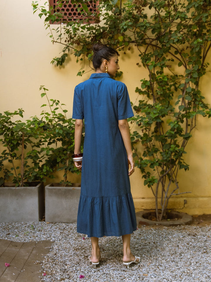 Ravya azure embroidery cotton dress