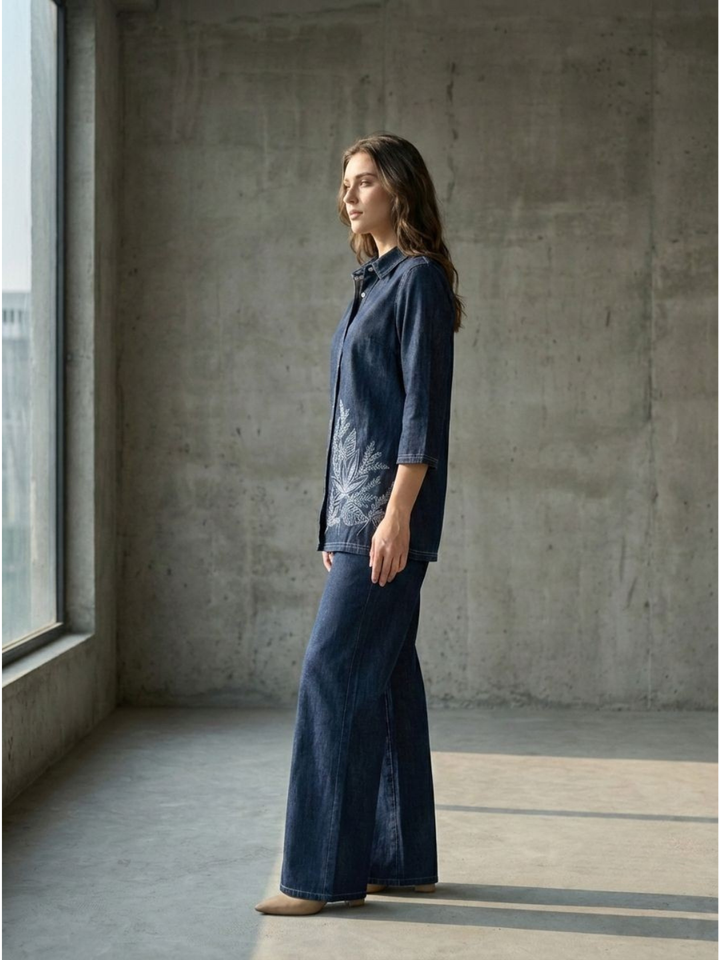 Prisha cyan embroidery denim co-ord set