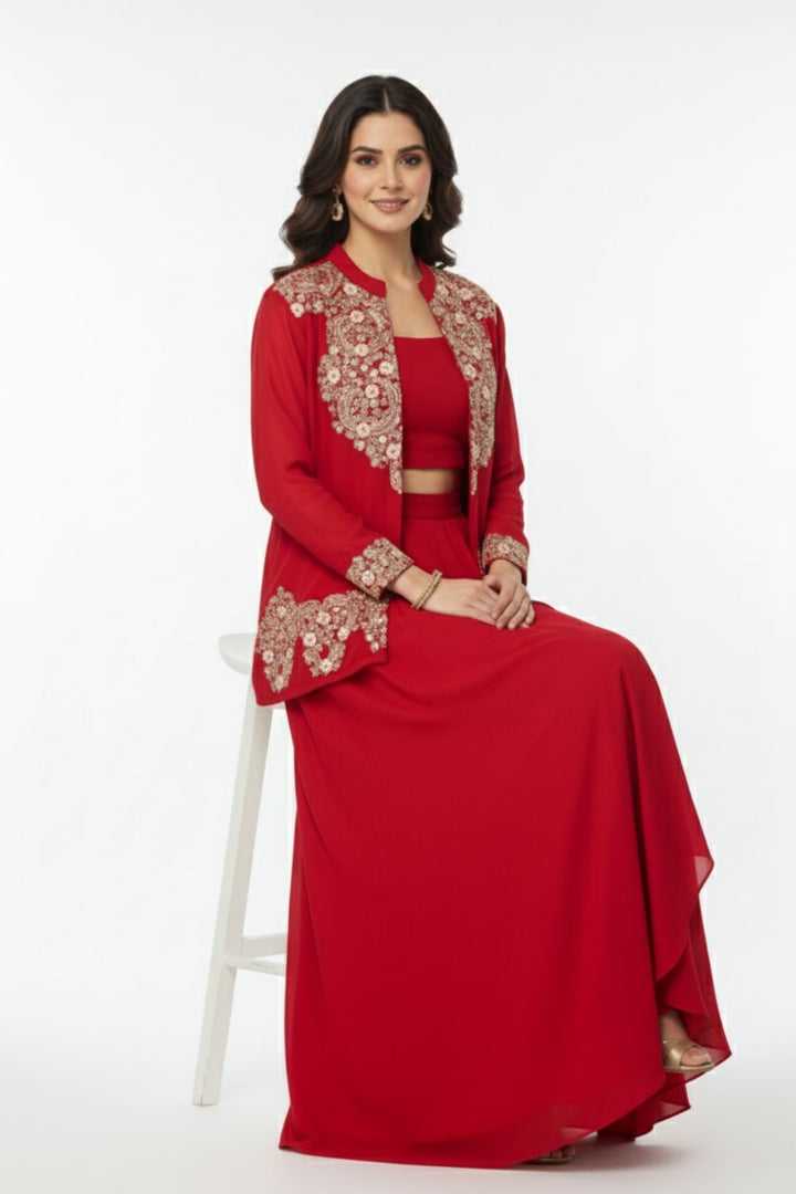 Rasā Scarlet Handwork Luxury Fusion Wear Set
