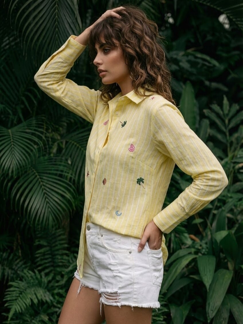 Ivanka canary stripes embroidery cotton shirt