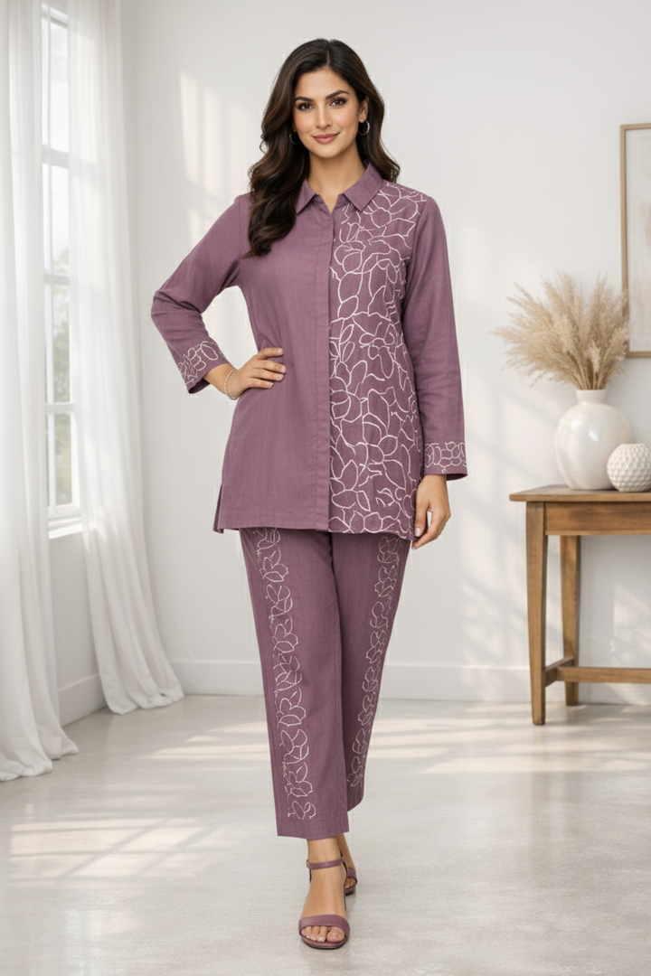 Oorvi Mauve Embroidered Co-ord Set