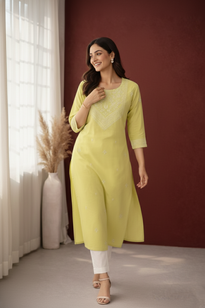 Chandri Mint Embroidered Kurti