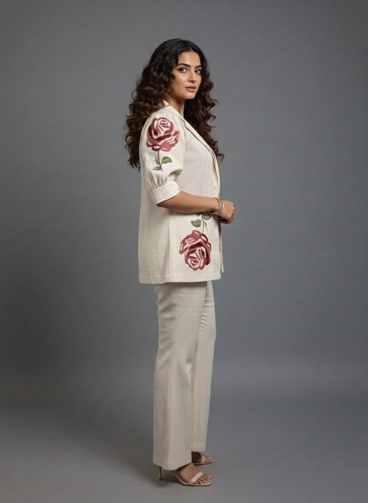 Drona pearl embroidery cotton 3 pc co-ord set