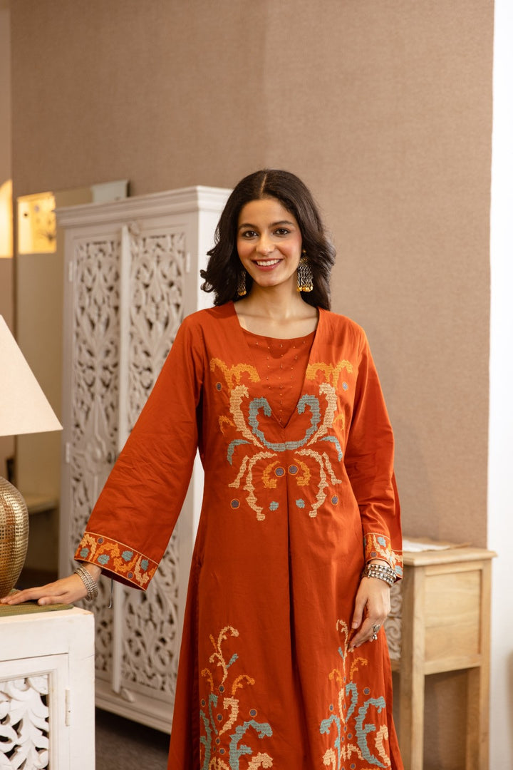 Karen Flame cotton kurta pant set