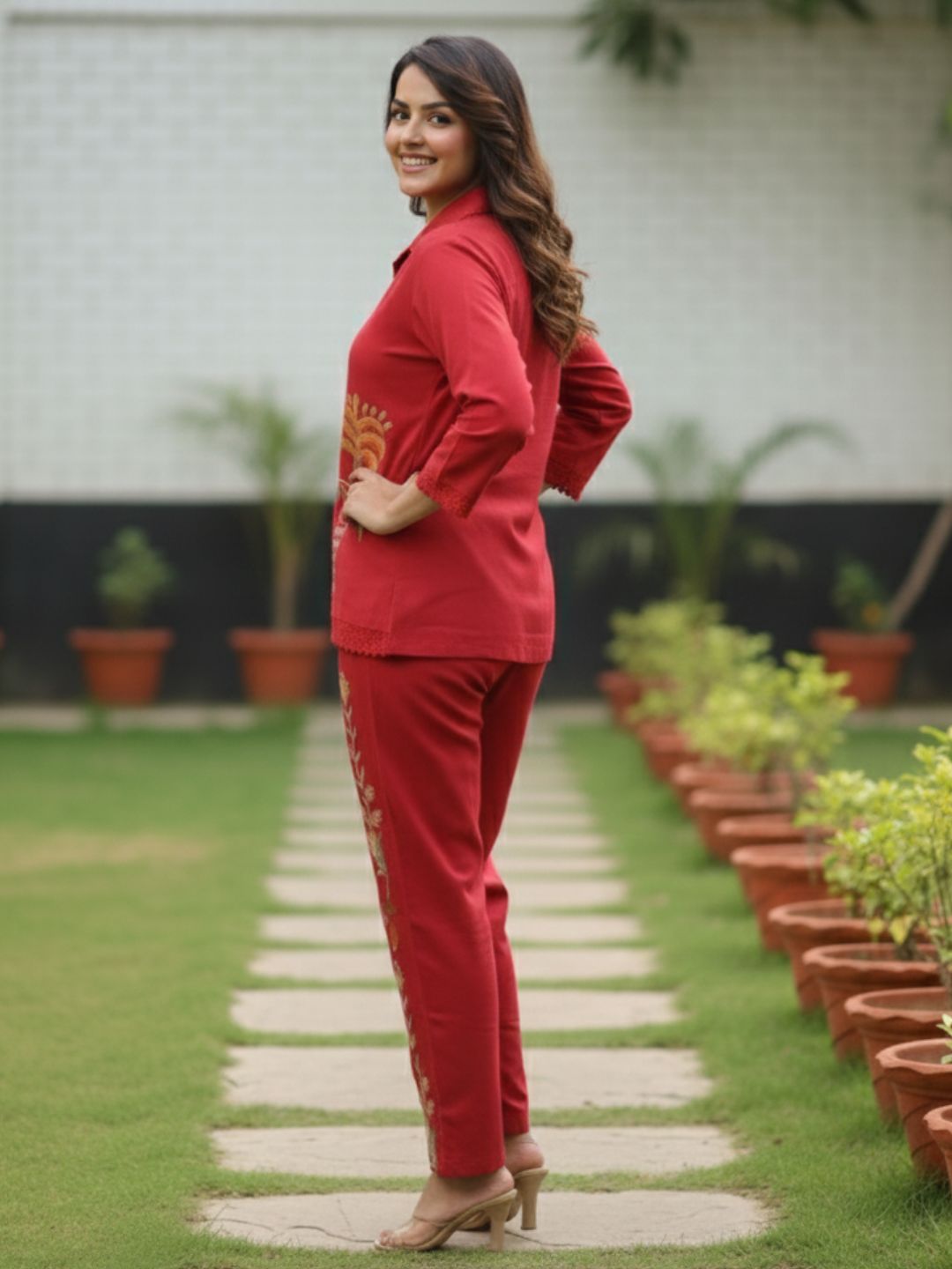 Hopipola Crimson Embroidery Co-ord Set