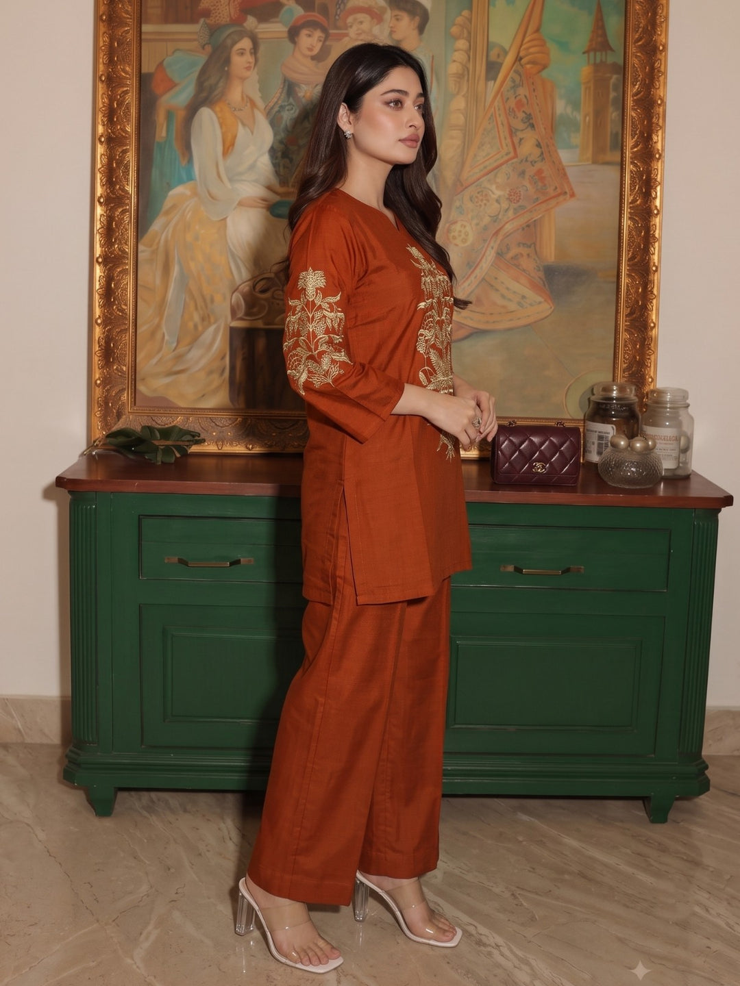 Aksa Rusty Embroidered Work Co-Ord Set