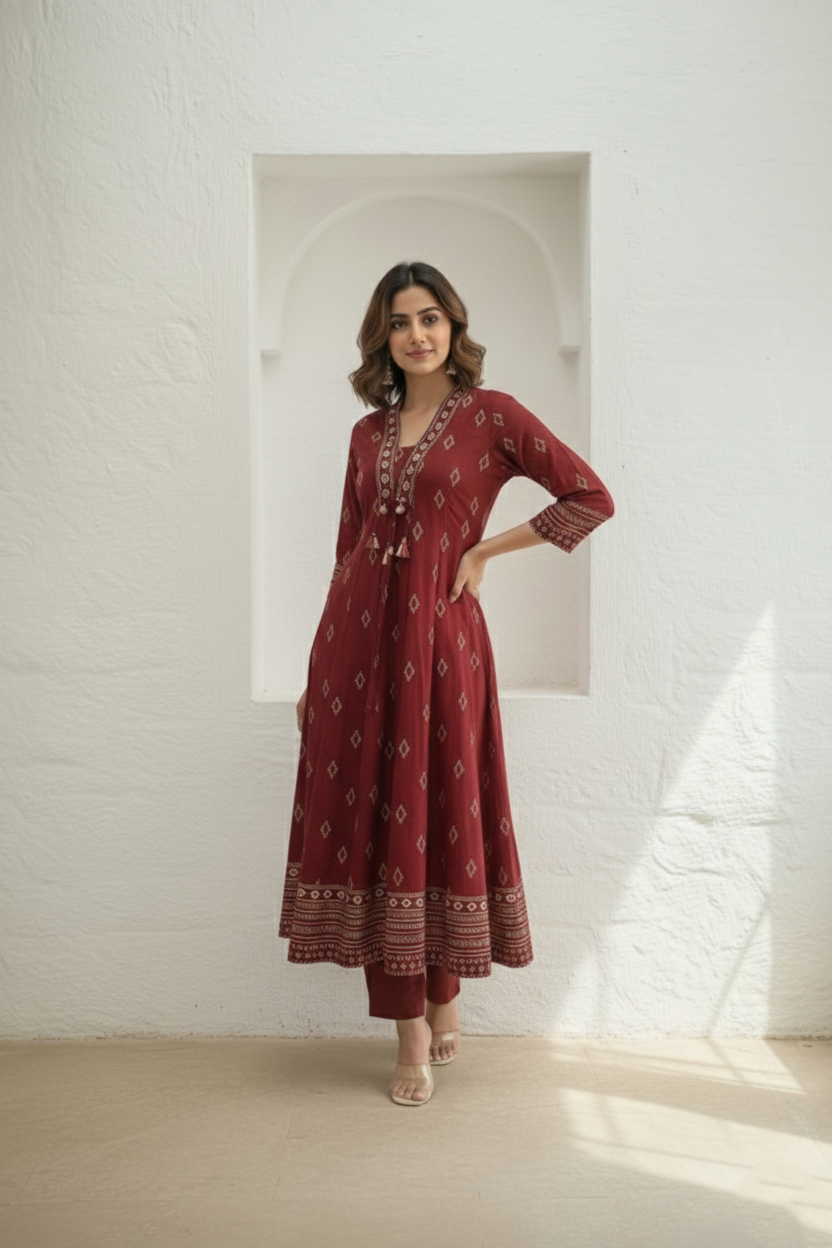 Vairagi Brick Printed Work Suit Set