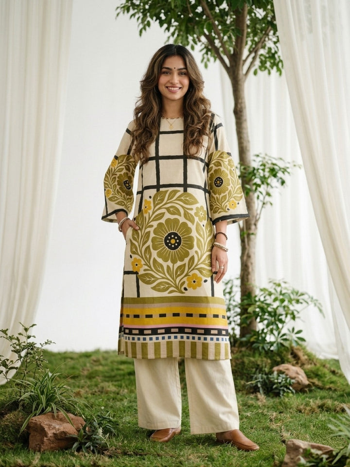 Virosh sunglow cotton printed Kurta Pant set