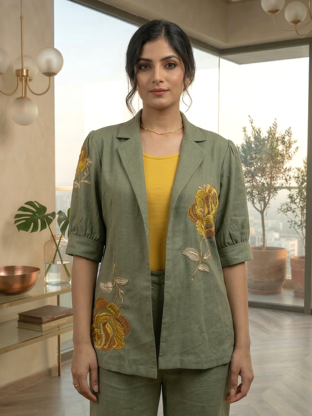 Drona moss embroidery cotton 3 pc co-ord set