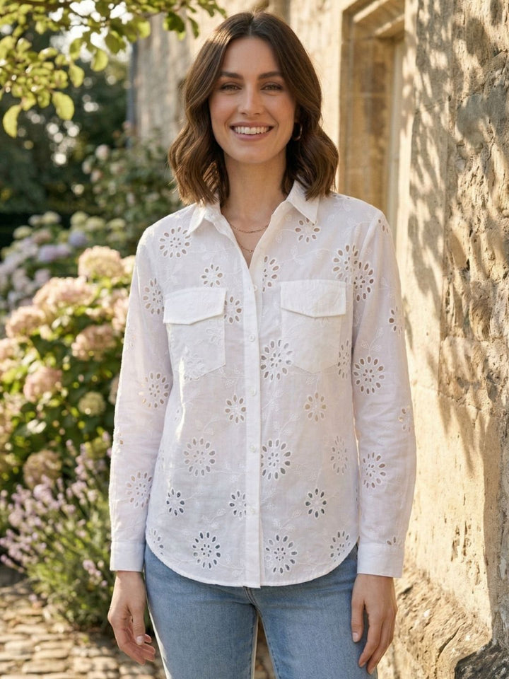 Perka merino schiffli cotton shirt