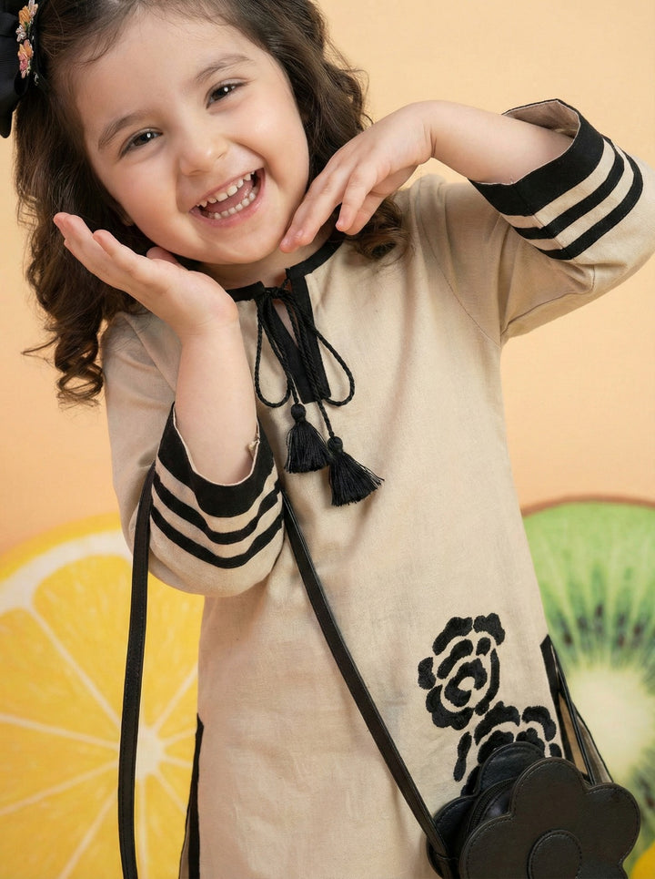 Joy tan cotton kids kurta pant set