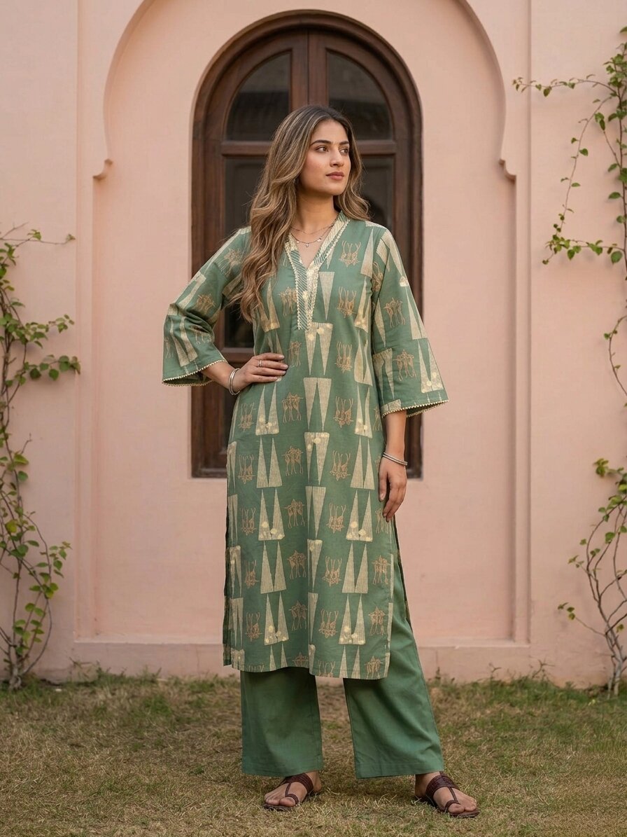 Swades pine cotton printed kurta pant set