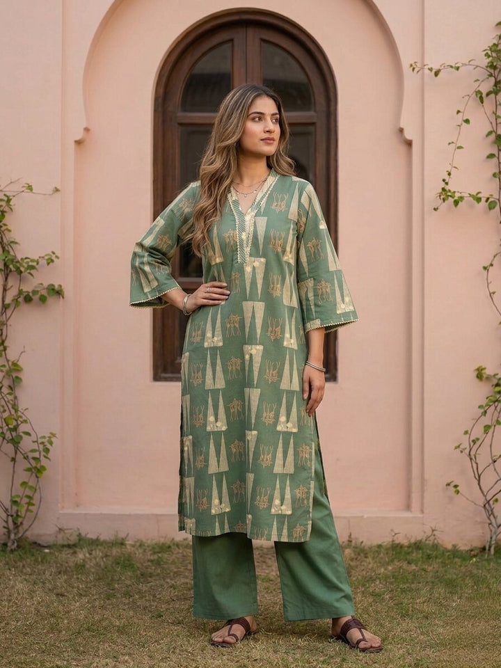 Swades pine cotton printed kurta pant set