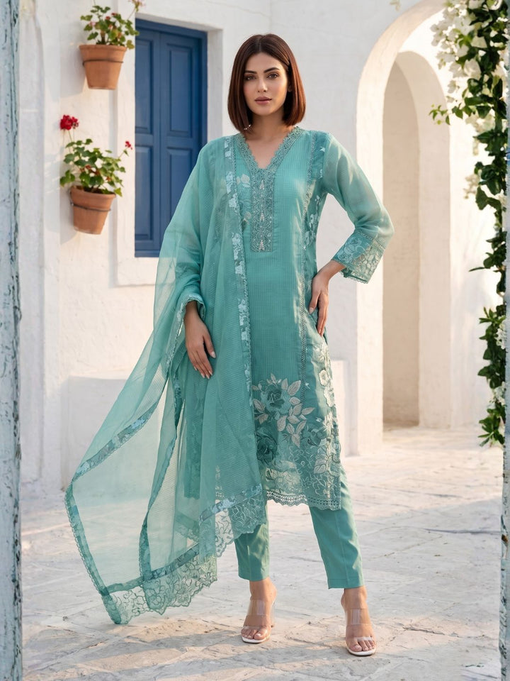 Mahi Sea Lace Work Suit Set
