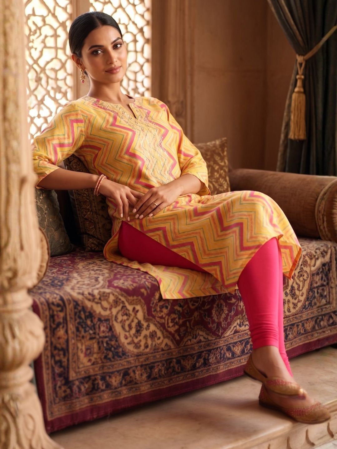 Palki Apricot Printed Work Kurta